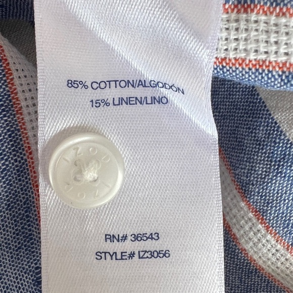 IZOD Linen Blend Striped Ruffle Sleeve Back Button Up Sz M - Picture 7 of 9